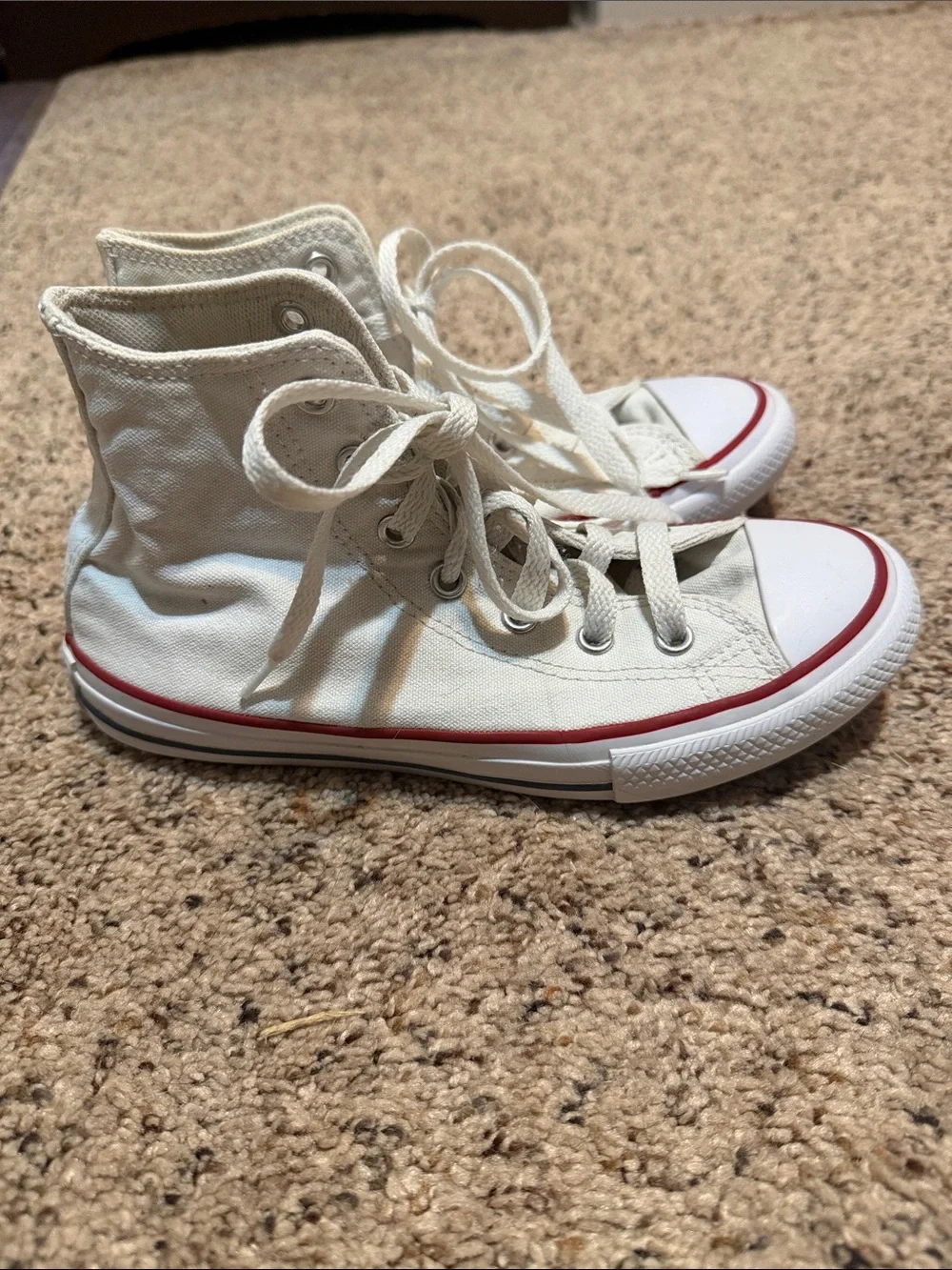 Converse Kids High-Top Canvas Sneakers in White with Red Trim